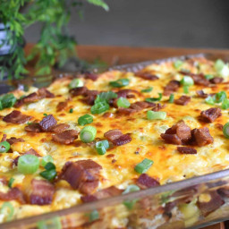 Loaded Baked Potato Casserole with Chicken for a Crowd