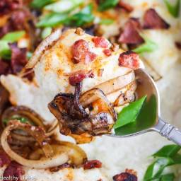 Loaded Cauliflower Casserole with Bacon and Caramelized Onions {Low Carb}