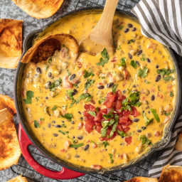 Loaded Cowboy Queso with Homemade Taco Tortilla Chips