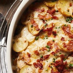 Loaded Scalloped Potatoes with Bacon, Cheddar & Chives