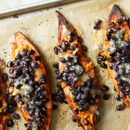 Loaded Sweet Potatoes With Black Beans and Cheddar