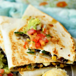 Loaded Vegetarian Quesadilla with Goat Cheese, Corn, Black Beans, and Pobla