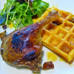 London Style Duck and Waffle with Foie Honey Drizzle