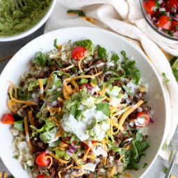 Low Carb Beef Burrito Bowls with Cilantro Lime Cauliflower Rice