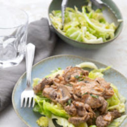 Low-carb cabbage noodle beef stroganoff