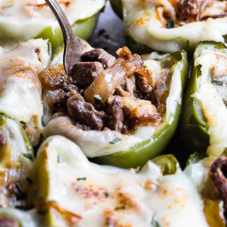Low Carb Keto Philly Cheesesteak Stuffed Peppers with cauliflower