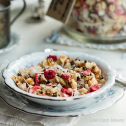 Low Carb Macadamia Nut Granola With Berries and Flaked Coconuts