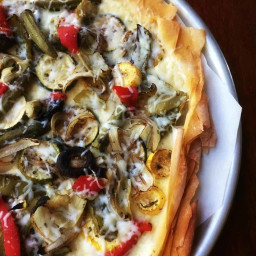 Low Carb Phyllo Pizza with Roasted Veggies & Ricotta