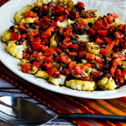 Low-Carb Roasted Cauliflower Slices with Red Pepper, Capers, Lemon, and Oli