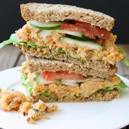 Low Fat Creamy Mashed Chickpea and Veggie Sandwich