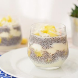 Low FODMAP pineapple chia pudding with coconut flakes