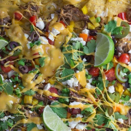 Low FODMAP Shredded Pork Nachos with 3-Cheese Beer Queso
