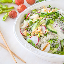 Lychee, vermicelli rice noodles and edamame salad