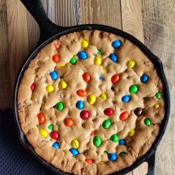 M and M Chocolate Chip Skillet Cookie