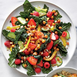 Kale Salad with Spiced Chickpeas and Berries