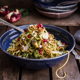 Manchego Brussels Sprout + Prosciutto Spaghetti w/Brown Butter Pistachio Pa