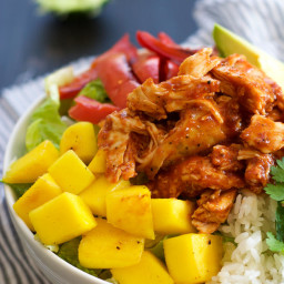 Mango, Black Bean & BBQ Chicken Rice Lettuce Bowls with Chile Lime Vinaigre