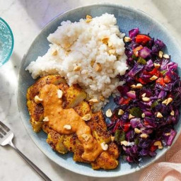 Mango Peanut Chicken with Roasted Vegetables & Coconut Rice