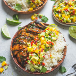 Mango Salsa Mexican Grilled Chicken with Coconut Rice