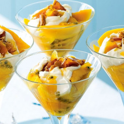 Mango with yoghurt and almond praline