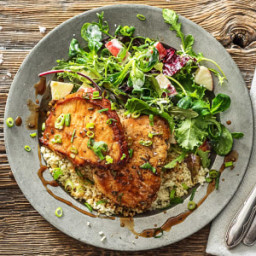 Maple and Rosemary-Glazed Pork Cutlets with Apple Salad in a Creamy Dressin