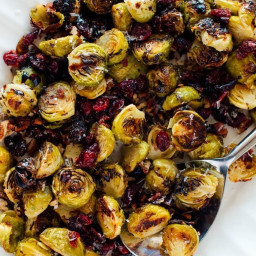 Maple Balsamic Roasted Brussels Sprouts with Cranberries