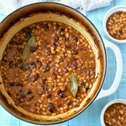 Maple, Bourbon and Brown Sugar Baked Beans with Bacon