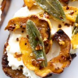Maple Candied Toast with Whipped Ricotta, Delicata Squash, and Hot Maple Dr