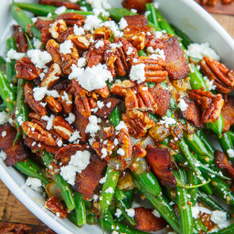Maple Dijon Green Beans with Bacon, Candied Pecans and Goat Cheese
