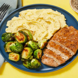Maple-Dijon Pork Meatloaves with Roasted Brussels Sprouts & Mashed Potatoes