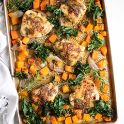 Maple Dijon Sheet Pan Chicken With Butternut Squash, Shallots, And Crispy K