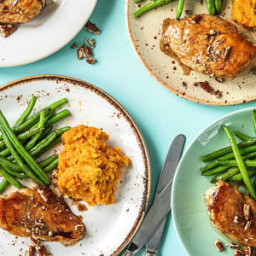 Maple-Glazed Chicken with Sweet Potato Mash and Green Beans