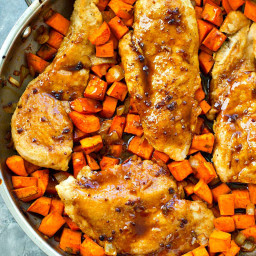 Maple-Glazed Skillet Chicken Breasts with Sweet Potato Hash