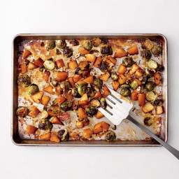 Maple-Roasted Brussels Sprouts and Rutabaga with Hazelnuts