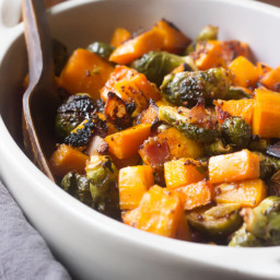 MAPLE ROASTED BUTTERNUT SQUASH WITH BRUSSELS SPROUTS AND BACON!