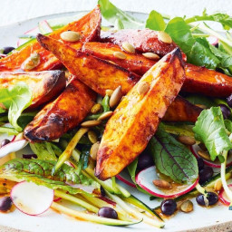 Maple sweet potato and black bean salad with chipotle dressing