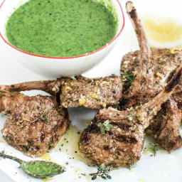 Marinated lamb cutlets with herb dipping sauce