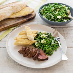 Marinated Mint and Honey Lamb Steaks with Garlic Bread and Vegetables