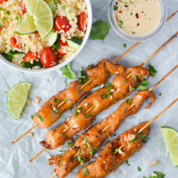 Marinated Skewers with Spicy Thai Peanut Butter Sauce