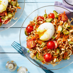 Marinated Vegetable & Soba Noodle Salad with Soft-Boiled Eggs & Pea
