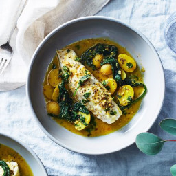 Martha Rose Shulman’s Quick-Braised Fish With Baby Potatoes & Greens