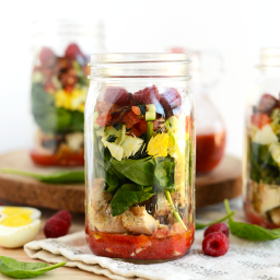 Mason Jar Spring Cobb Salad with Raspberry Basil Vinaigrette