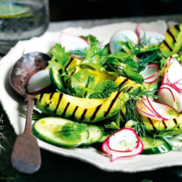 Matt Moran's grilled avocado with radish, cucumber and herb salad