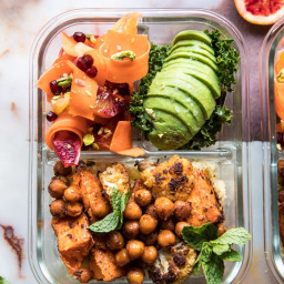 Meal Prep Moroccan Chickpea, Sweet Potato, and Cauliflower Bowls