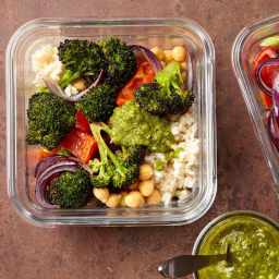 Meal-Prep Roasted Vegetable Bowls with Pesto