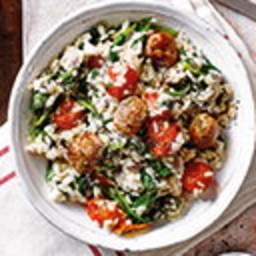 Meatball, spinach and tomato risotto