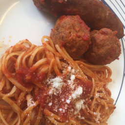 Meatballs and Sausage in Sauce
