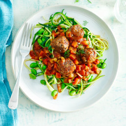 Meatballs with fennel and balsamic beans and courgette noodles