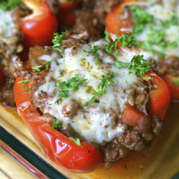 Meaty Bison and Mushroom Stuffed Peppers