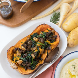 Meaty Stuffed Butternut Squash with Spinach and Apple